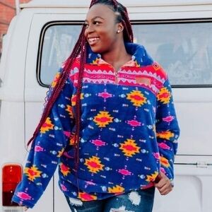 Southern Fried Chics Neon Nights Aztec Sherpa Sz. L